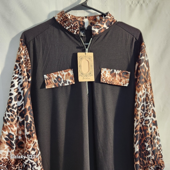 ST JUBILEENS  WOMEN'S Roll UP 3/4 SLEEVE V-NECK  LEOPARD PRINT TUNIC SIZE 2XL - Picture 2 of 11